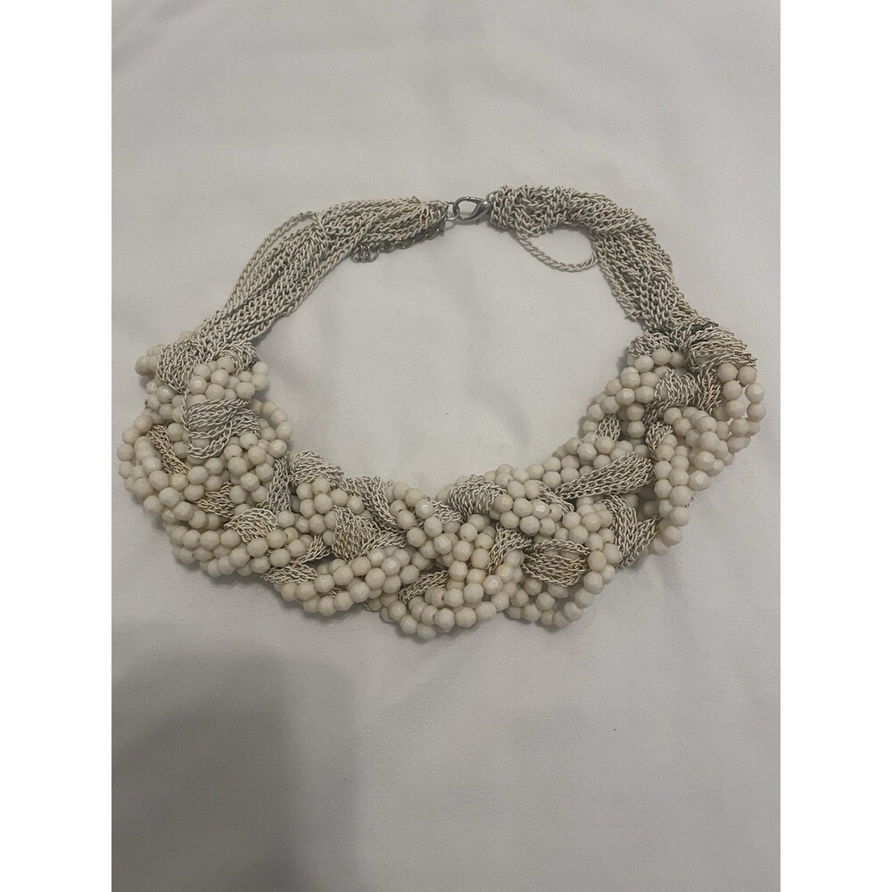 VINTAGE 19" MULTI-STRAND BEAD NECKLACE Ivory Chain Beas Heavy 8.6 Oz